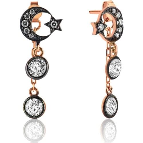 Silver Dangle Moon Star Stud Earrings