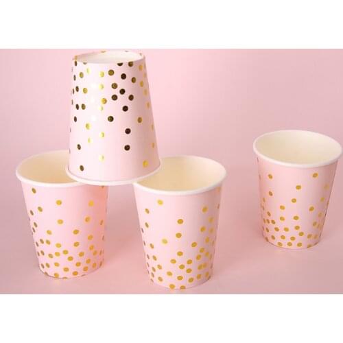 Gold Foil Pink Disposable Tableware Christmas New Year Party Paper Plates Cups Napkin Banner Birthday Supplies Plastic Straws