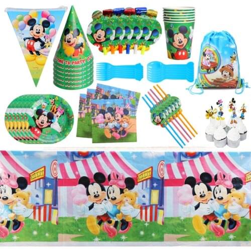 Mickey Mouse Theme Birthday Party Decoration Paper Cup Straw Mask Tablecloth Disposable Childrens Party Supplies