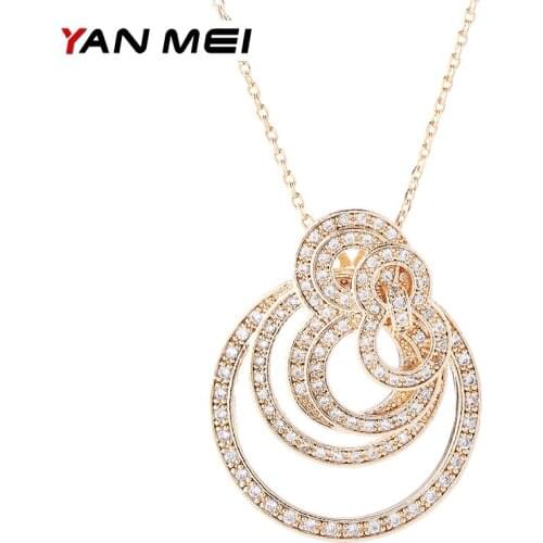 YANMEI Cublic Zircon Geometric Pendant Necklaces For Women Crystal Collier Fashion Jewelry YMD1311
