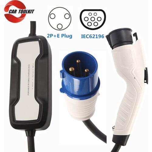 32A EV Charger Type 2 for Electric Car IEC62196 Schuko 16A Electric Vehicle Charging Cable Level 2 Portable Charger 220V-250V