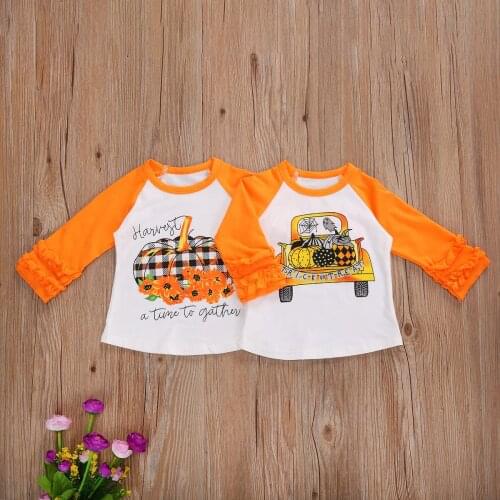 2020 new Hot Fashion Girl’s Fashion Long-sleeved T-shirt Cartoon Pumpkin Car Pattern Korean Round Neck Pullover Top ropa de bebe