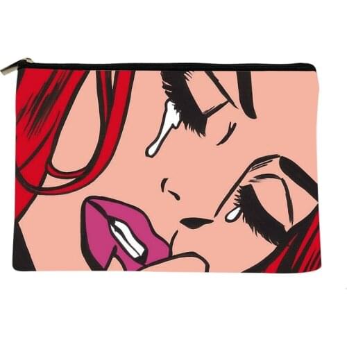 Women Red Hair Cry Girl Printed Make up bag Fashion Women Cosmetics Organizer Bag for Travel Colorful Storage Bag for Lady Bag