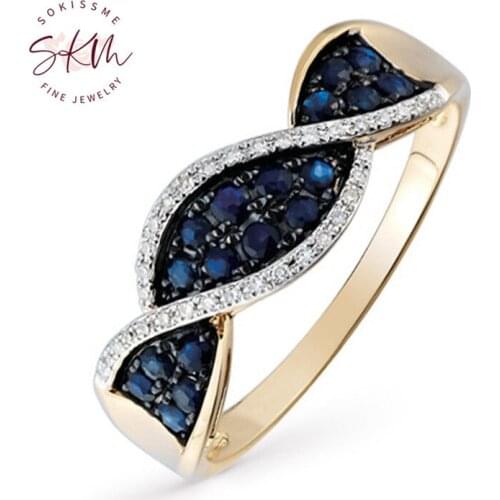 SKM Trendy sapphire rings for women Vintage 14k rose gold Engagement wedding rings designer Promise Bride Gift