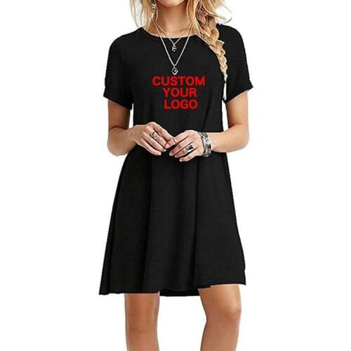 Women Short Sleeve Dress Custom Your Logo Casual Soild Color Dress Summer Party Dress
