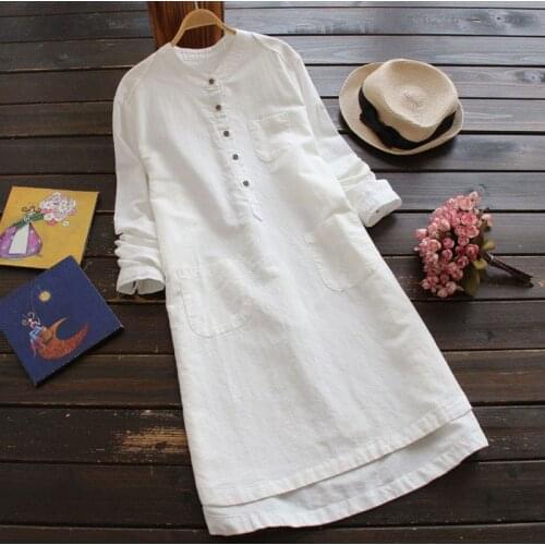 Ladies Solid Color Dress Front Button Round Neck Mid Sleeves One-pieces Dress for Summer HSJ88