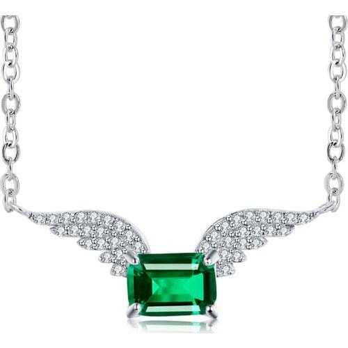 2021 New Wing Shape Cute Style 925 Sterling Silver Necklace Classic Lab Grown Emerald Pendants Women Jewelry Gifts