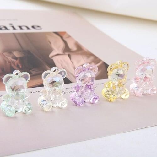 6pcs ins Japanese jelly colorful transparent Pendant For Women&Girl Cute Cartoon Bear resin Earrings bag accessories materials