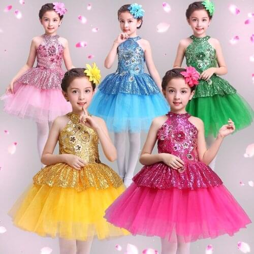 Cute Girls shinny performance Ballet Dress Children sleeveless tutu skirt Costumes Girl Dancewear