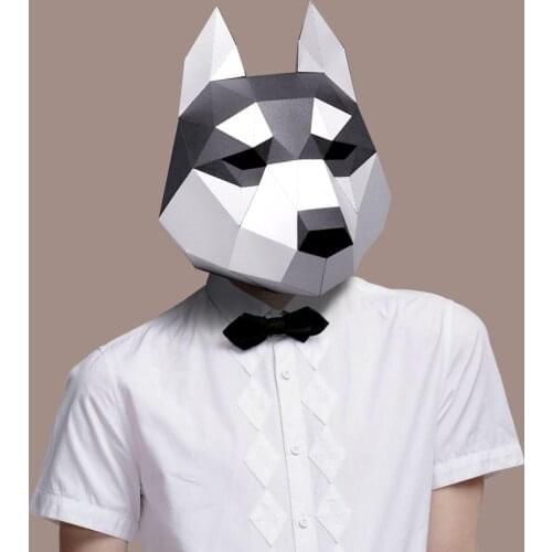 Paper Mask 3d Husky Costume Cosplay DIY Paper Craft Model Mask Christmas Halloween Prom Party Gi