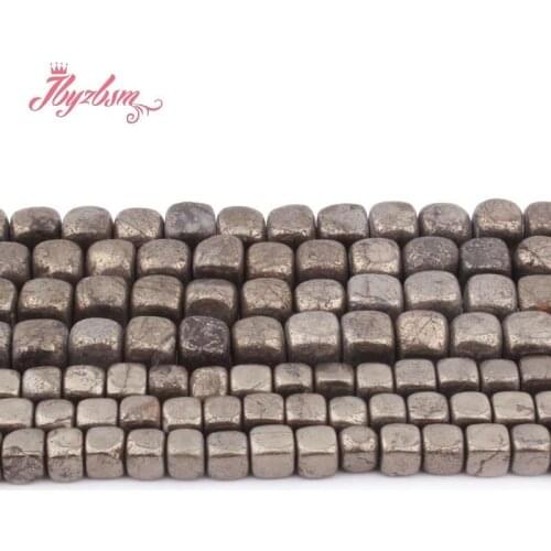 6-7mm 8-9mm Freefrom Cube Silvers Gray Pyrite Beads Natural Stone Beads for DIY Women Necklace Bracelet Jewelry Making 15"