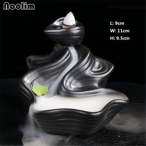 Black Ceramic Backflow Incense Burner Incense Stick Holder Home Tea Ceremony Decor Aromatherapy Censer+10Pcs Free Cones