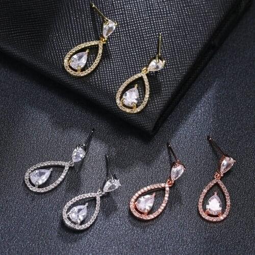 Ekopdee INS Fashion Classic Design Cubic Zirconia WaterDrop Pendant Earrings Bridal Wedding Earrings Jewelry Party Gift