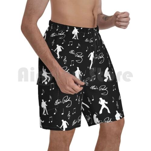 Elvis Presley Pattern Beach Shorts Men Beach Pants Swim Trunks Pattern Silhouette Elvis Presley Hawaii Aloha White