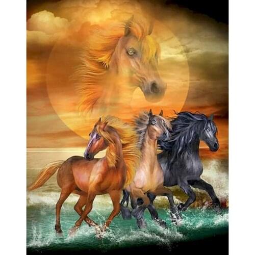 Gatyztory Diy Painting By Numbers Horses Canvas Colouring Animals Handpainted Gift Wall Decor Frame 60×75cm Artwork