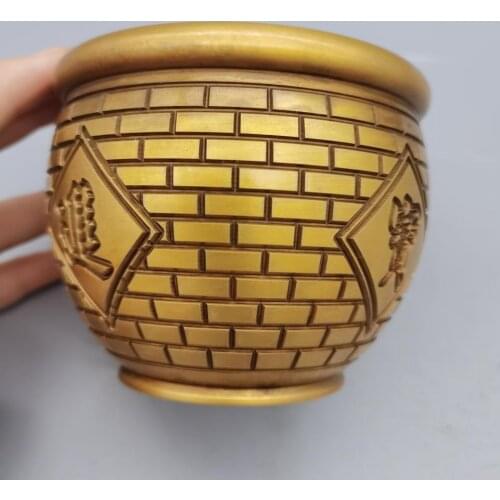 Chinese Collectibles Brass Copper Small water Tank Home decor Metal crafts Ornaments