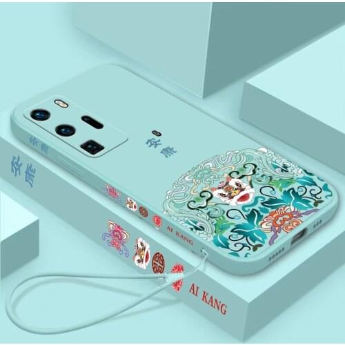 Chinese Auspicious Retro Palace Soft Gel Liquid Silicone Phone Cases For Huawei P40Pro Casing With Phone Straps