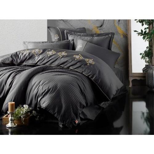 Cottonbox Embroideries Satin King Double Personality Duvet cover set Anthracite
