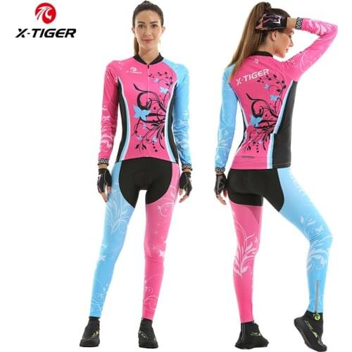 X-Tiger Women Autumn Anti-UV Cycling Clothing MTB Bicycle Wear Ropa Ciclismo Racing Bike Clothes Cycling Jersey Set For Woman