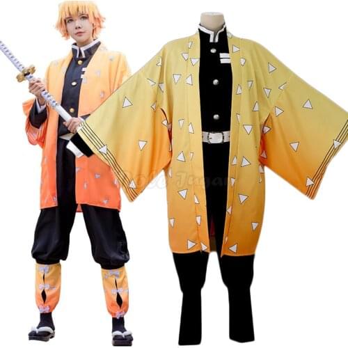 Japanese Anime Demon Slayer: Kimetsu no Yaiba Cosplay Agatsuma Zenitsu Costume Men Boys Halloween Pary Show CostumesC90C36
