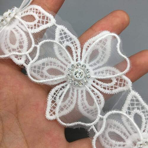 10X Lace Fabric for Dress Diamond 3D Flower Lace Trim Embroidered Ribbon Handmade Sewing Craft For Costume Hat shoes Decoration