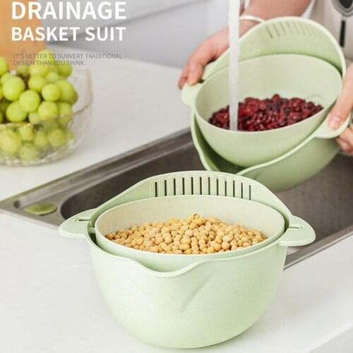 Kitchen Double Bowl Plastic Drain Noodles Vegetables Fruit Rice Basket Washing Strainer Home Pool Drainer Organizer