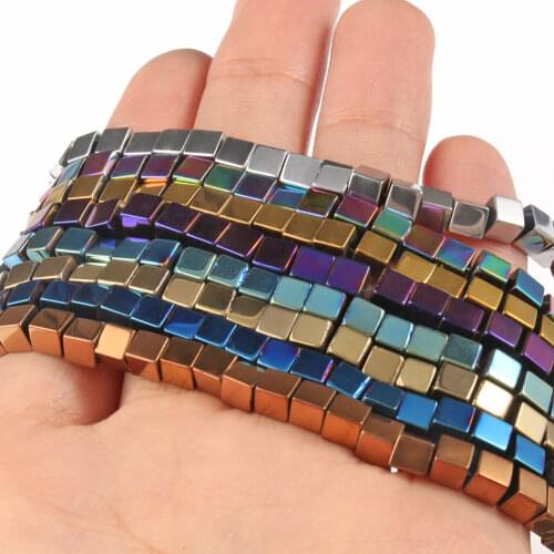 Rainbow Hematite Natural Stone Square Cube Loose Spacer Beads for Jewelry Making Diy Necklace Bracelet 2/3/4mm