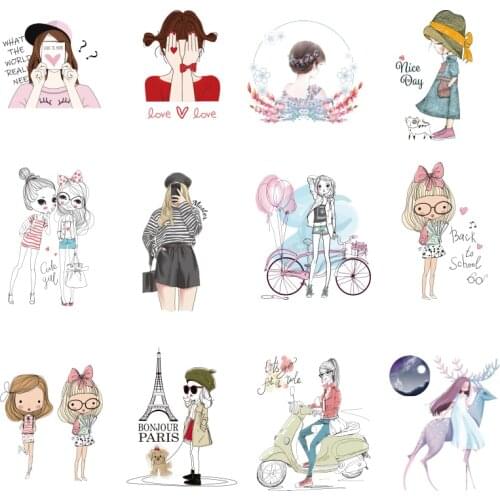 Minimalism Hand-painted line girl Womens Clothing Printing Washable heat-sensitive patches On ClothPrinted Ironing For Clothing