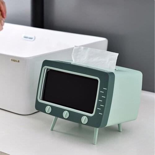 Multifunctional Tissue Box Creative Desk Box TV Shaped Paper Dispenser Phone Stand Holder Dust-Proof Household Storage Boxes