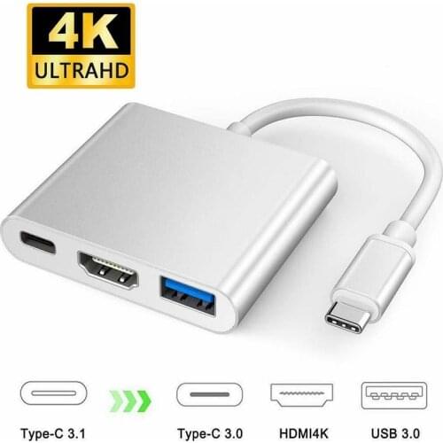 NEW arrival Type C To HDMI Muti-Ports 3 in 1 USB 3.1 USB 3.0 HUB USB-C multi-port Adapter Dongle Dock Cable for Macbook Pro