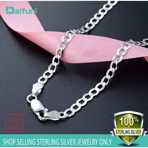 Fashion 925 Sterling Silver Figaro Chain Women Men Sideways Silver Jewelry Cuban Curb Necklace HipHop Style With Certificate