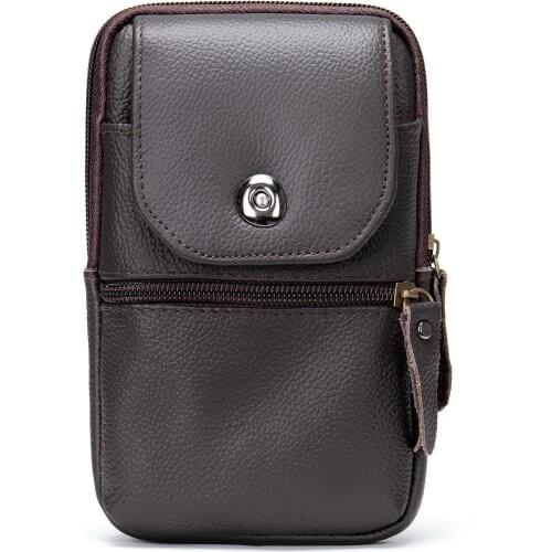 Simple Men‘s Waist Bag Genuine Cowhide Fashion Male Bag Waist Casual Satchel Texture Versatile Mobile Phone Storage Bags Vintage