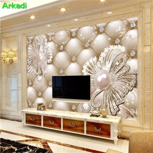 3d European style jewelry jewelry soft wallpaper wall covering romantic flowers TV background wall living room bedside wallpaper
