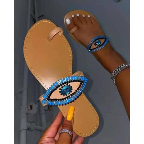 2021 Summer New Womens Flat Sandals Fashion Rhinestone Slippers Outdoor Leisure Beach Womens Shoes Plus Size