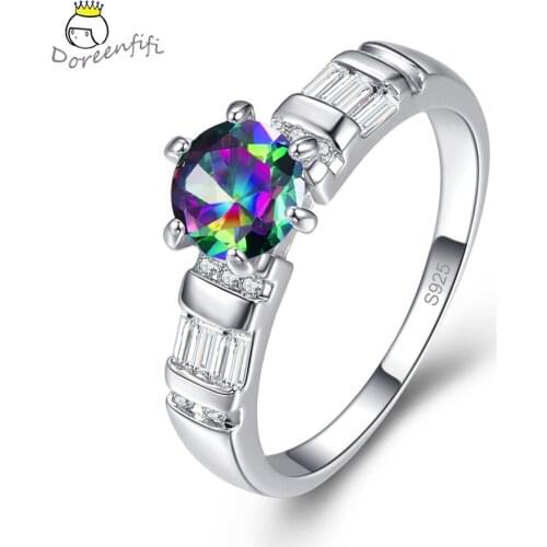 New Arrival Rainbow White CZ 925 Sterling Silver Ring Female Women Wedding Jewelry Engagement Gift Size 6 7 8 9 Anillo Turmalina