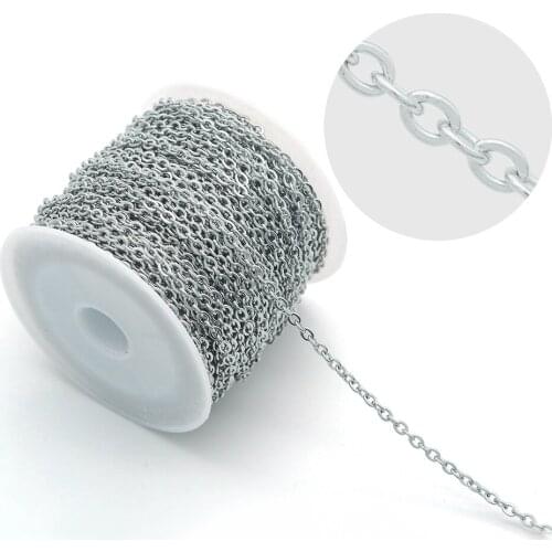 About 2m/strand 304 Stainless Steel Soldered Cable Chain 3x2.3x0.5mm Flat Oval Chains Accessories without Spool/Card Paper