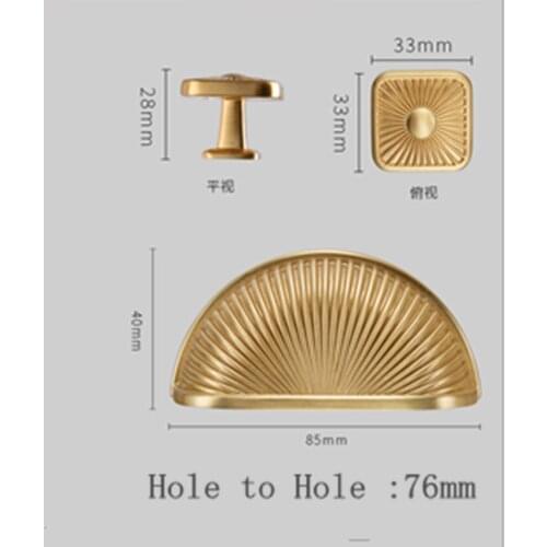 76mm fashion simple shell half round drawer cabinet pull knob solid stain gold cupboard dresser kitchen cabinet door handle 3"