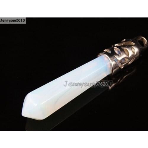 Natural Opalite Gems Stones Long Hexagonal Pointed Healing Reiki Chakra Pendant Beads Necklace Earrings 10Pcs/Pack