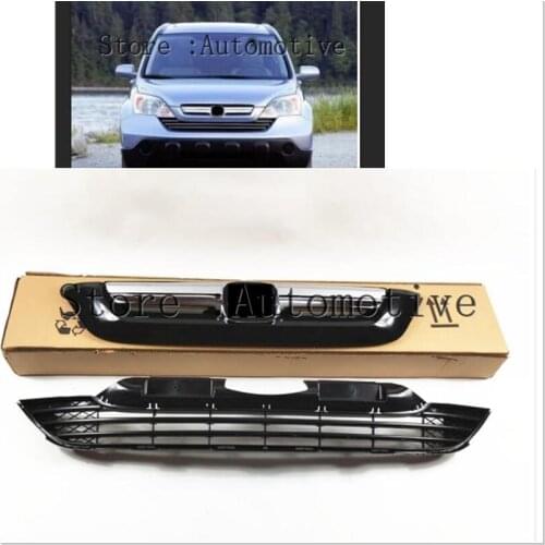 With LOGO For Honda CRV CR-V 2007 2008 2009 ABS Front Upper Lower Bumper Grill Grille Replacement 2pcs