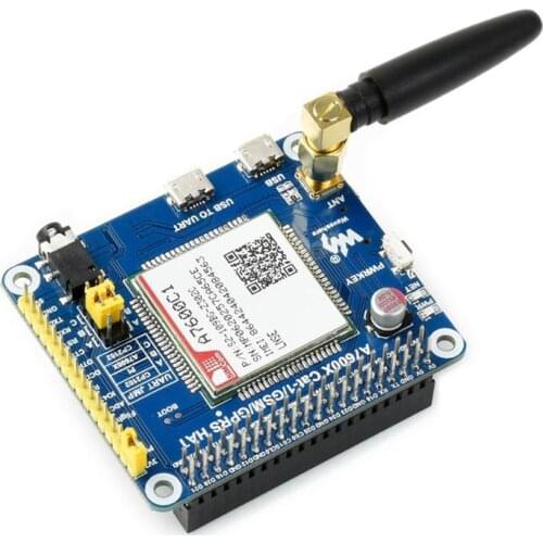 Waveshare A7600C1 LTE Cat-1 HAT For Raspberry Pi, Low Speed 4G Module, 2G GSM / GPRS Support, LBS Positioning
