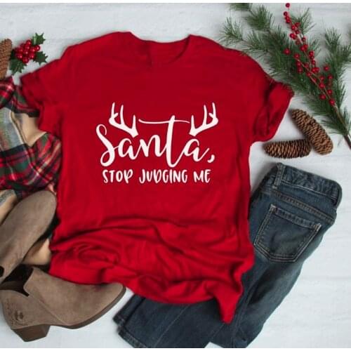 Santa Stop Judging Me Funny Merry Christmas Shirt Deer Graphic Women Holiday Party Tumblr Aesthetic T-shirt Goth Tee Top