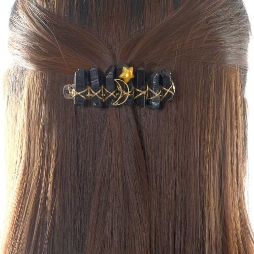 Raw Crystal Quartz Hair Barrette Natural Aura Titanium Quartz Black Crystal Hair Barrette Pin Bridal Hair Crown Accessories