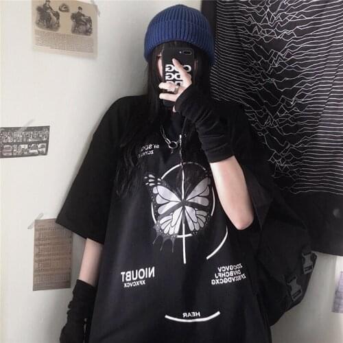 Woman Tshirts New Butterfly Print Short-sleeved Loose T-shirt Women Summer Korean Ins Vintage Harajuku Tee Dropshipping Top