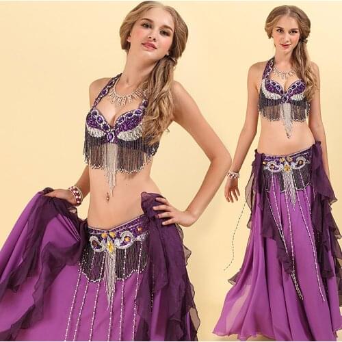 2018 New Arrival Belly Dance Costume for Ladies Purple Bra+Belt Set Competitive Suit Women Professional Ballroom Clothes N2001