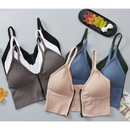 SVOKOR Womens Tube Tops Sports Bra Zipper Type Wrapped Chest Wireless Crop Tops Sexy V-Neck Underwear