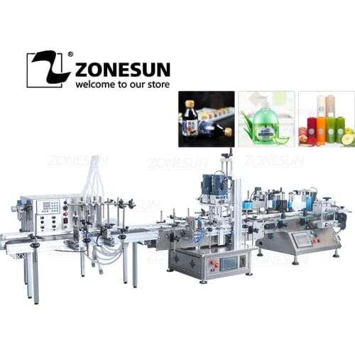 ZONESUN Production line Oil Hand Sanitizer Water Plastic Bottle Liquid Soap Full Automatic Filling Capping Labeling Machine