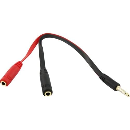 1x 3.5mm 1/8" 4 Pole 3 Ring Male Plug To 2x3.5mm Female Jack TRRS AUX Audio Y Splitter Adapter Flat Cable Cord 20cm