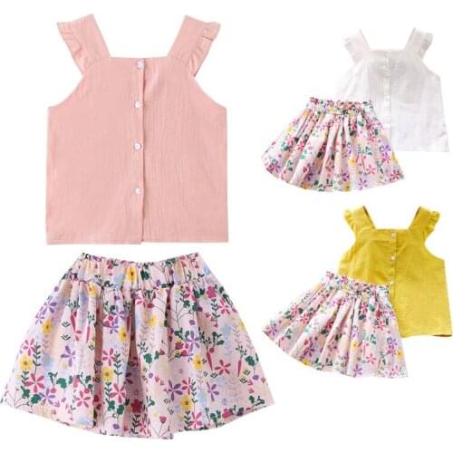 2020 Girls Clothing Sets Summer Kids Clothes Floral Chiffon Halter+Embroidered Shorts Straw Children Clothing