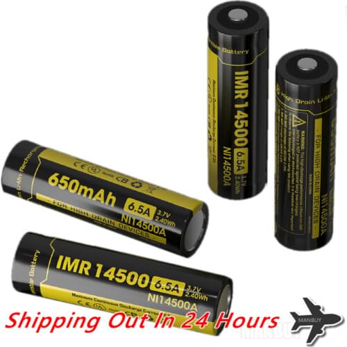 2020NITECORE IMR14500 NI14500A 650mAh 6.5A 3.7V 2.4Wh High Drain Li-Mn Rechargeable Battery 500 Times charge-discharge Cycles