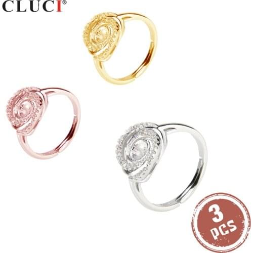 CLUCI 3pcs Real 925 Sterling Silver Shining Cyclone Shape Ring Women Jewelry Adjustable Pearls Ring Mounting SR2009SB